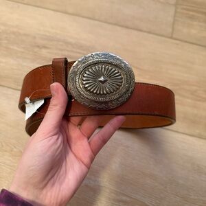 Brighton Brown Leather Belt with Ornate Silver Buckle